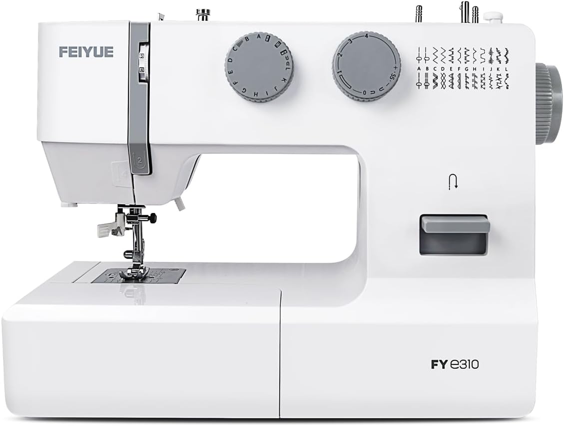 FEIYUE FYe310 Full Size Sewing Machine with Foot Pedal, Heavy Duty & Portable, Powerful Servo Motor, 25 Built-in Stitches, 6 Bobbins & 5 Included Sewing Feet (White)