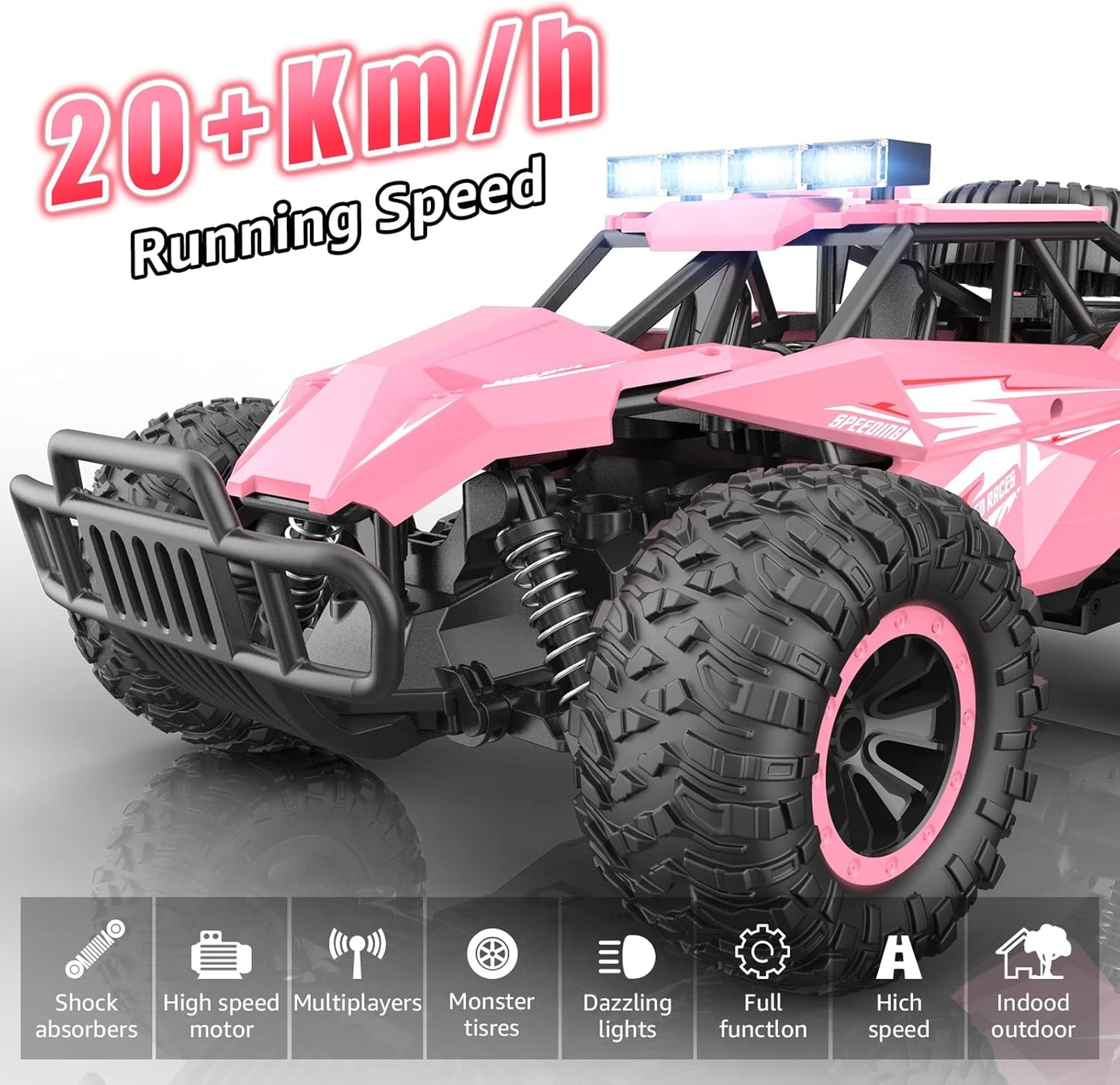 kolegend Remote Control Car for Girls 50+min Monster Trucks 20km/h 1:12 Scale 13 Inch All Terrains RC Truck with Flashing Chassis Lights Gift Toys for Girls Kids Boys