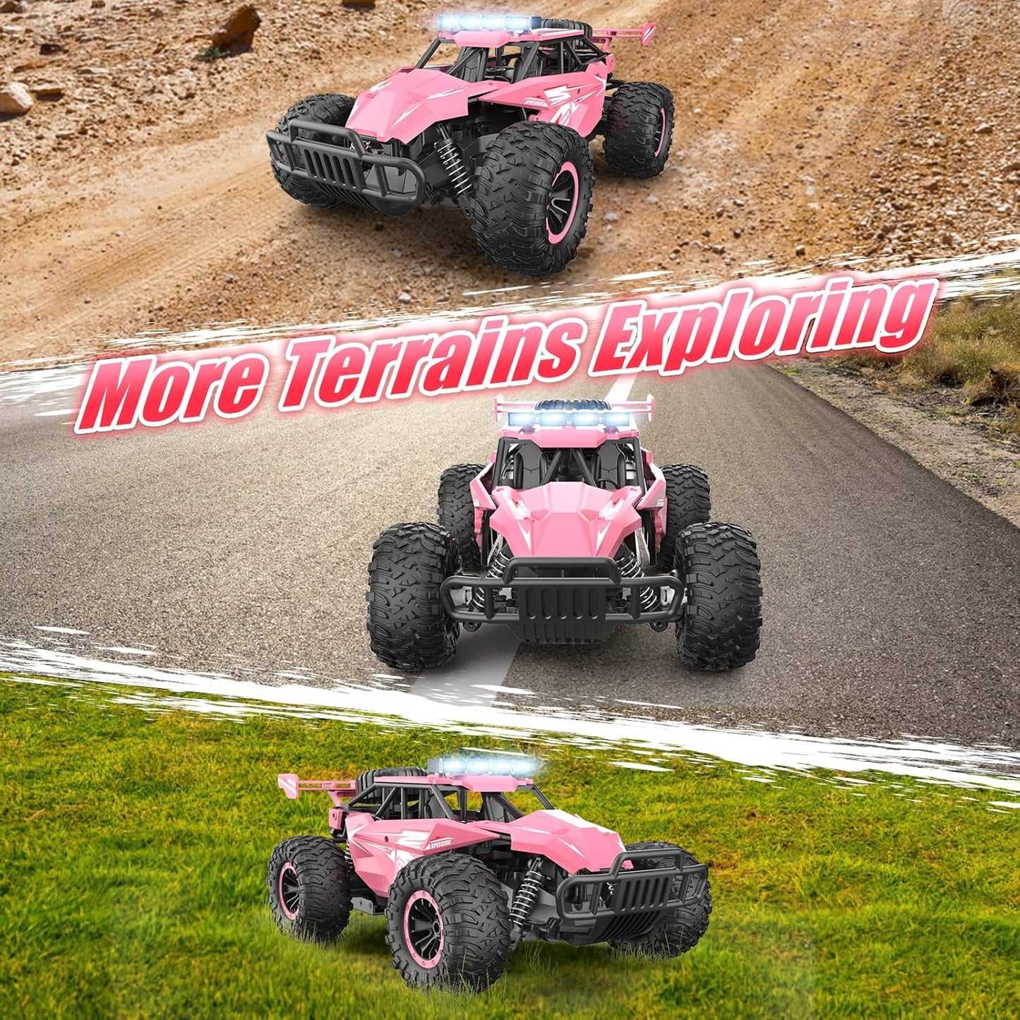 kolegend Remote Control Car for Girls 50+min Monster Trucks 20km/h 1:12 Scale 13 Inch All Terrains RC Truck with Flashing Chassis Lights Gift Toys for Girls Kids Boys