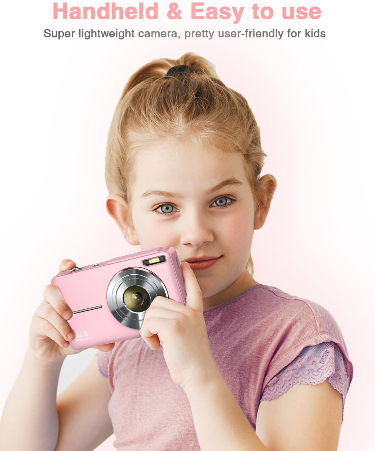 Digital Camera, FHD 1080P Camera with 32GB Card, 2 Batteries, 16X Zoom Anti Shake, Kids Camera Compact Portable Small Gift Point and Shoot Camera for Kid Student Children Teen Girl Boy(Pink)