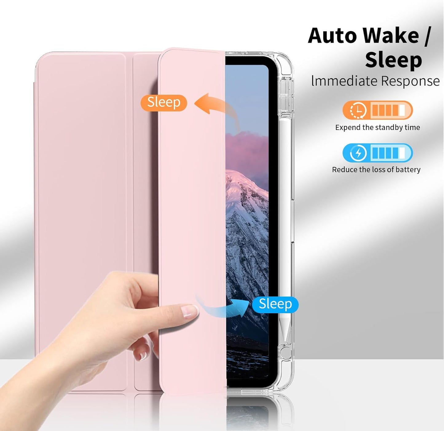 Kenke iPad Pro 11 Inch Case 4th/3rd/2nd Generation 2022/2021/2020 Support 2nd Pencil Charge with Right Side Pencil Holder, Transparent Acrylic Hard PC Back Cover & Soft Translucent Edge Side (Pink)