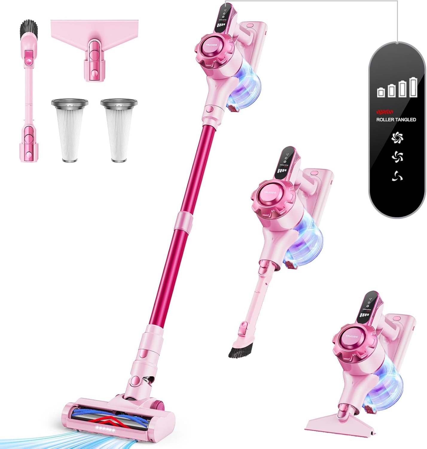 Cordless Vacuum Cleaner, 8-in-1 Lightweight Stick Vacuum with 45mins Pink