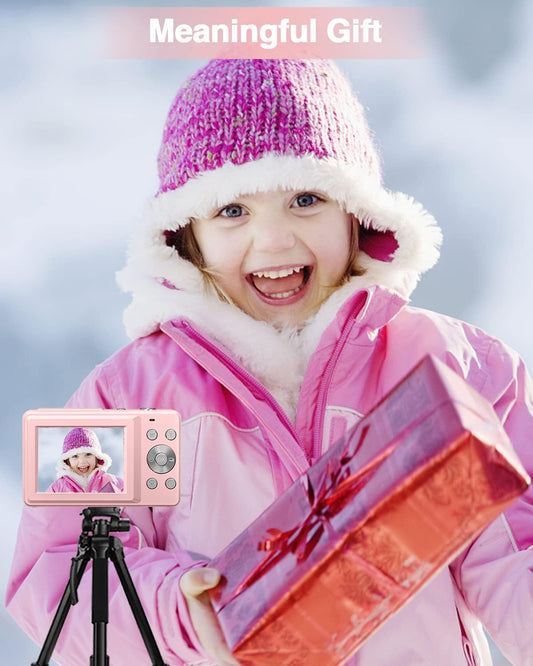 Digital Camera, FHD 1080P Camera with 32GB Card, 2 Batteries, 16X Zoom Anti Shake, Kids Camera Compact Portable Small Gift Point and Shoot Camera for Kid Student Children Teen Girl Boy(Pink)
