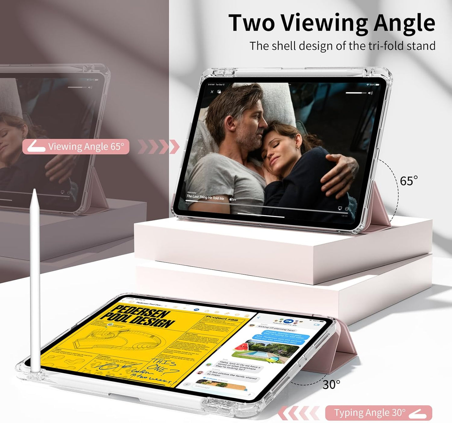 Kenke iPad Pro 11 Inch Case 4th/3rd/2nd Generation 2022/2021/2020 Support 2nd Pencil Charge with Right Side Pencil Holder, Transparent Acrylic Hard PC Back Cover & Soft Translucent Edge Side (Pink)