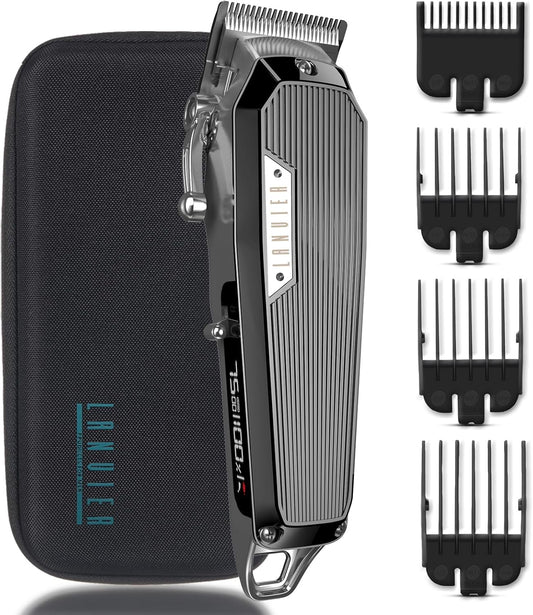 LANVIER Hair Clippers for Men, Professional 10W/7500RPM High Speed Barber Clipper for Hair Cutting and Grooming, Dual Voltage Cordless Hair Trimmer Kit with LED Display & Storage Case - Black