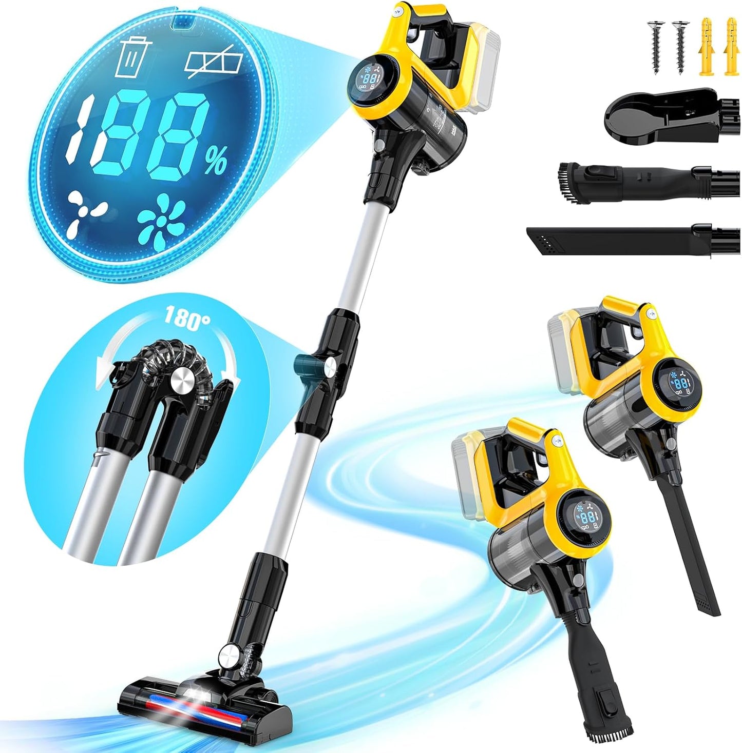 Cordless Vacuum Cleaner for DeWALT 20v Battery(No Battery), 350W 30KPA Stick Vaccum