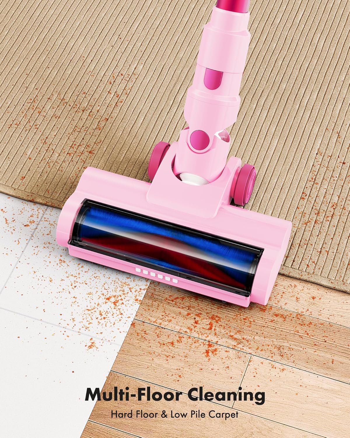 Cordless Vacuum Cleaner, 8-in-1 Lightweight Stick Vacuum with 45mins Pink